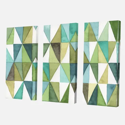 Green triangle iii canvas wall art - 48"" x 32"" - 3 panels - canvas only