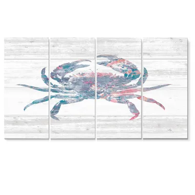 Pink crab ocean life canvas wall art - 48"" x 28"" - 4 panels - canvas only