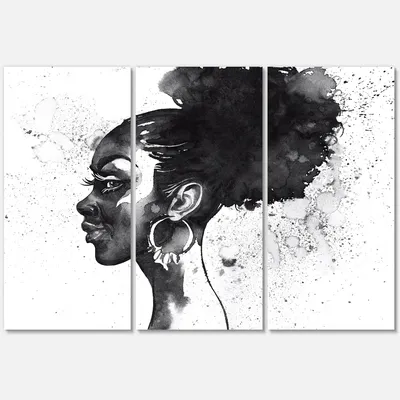 Monochrome portrait of african american woman i canvas wall art - 3 panels - black - 36"" x 28"" - 3 panels - canvas only