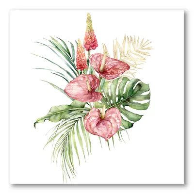 Tropical bouquet with anthurium lupine & leaves i canvas wall art print