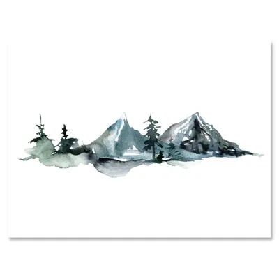 Minimalistic winter mountains and fir forest iii canvas wall art print