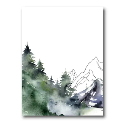 Winter dark blue mountain landscape with trees iii canvas wall art print
