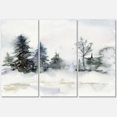 Christmas minimalistic forest landscape and snow canvas wall art