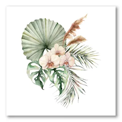 Tropical bouquet with orchids palm leaves canvas wall art print