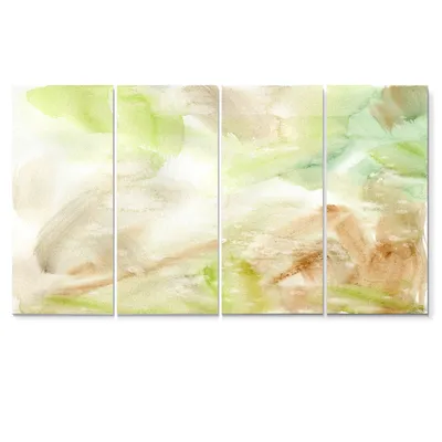 Pastel abstract with green brown and beige spots 4 canvas wall art print