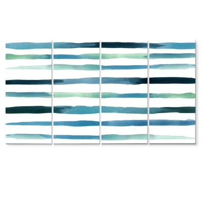 Aquatic dark blue verticals canvas wall art print - 36"" x 28"" - 3 panels - canvas only