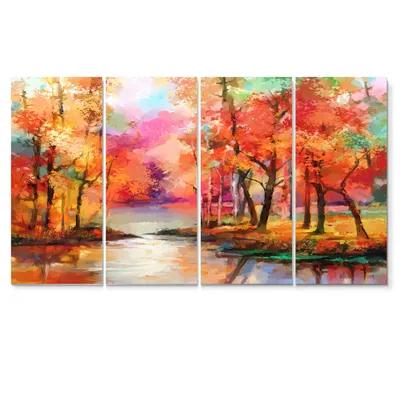 Colorful autumn trees by the lake in autumn canvas wall art print