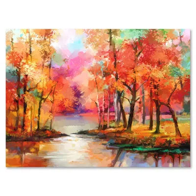 Toile « colorful autumn trees by the lake in autumn »