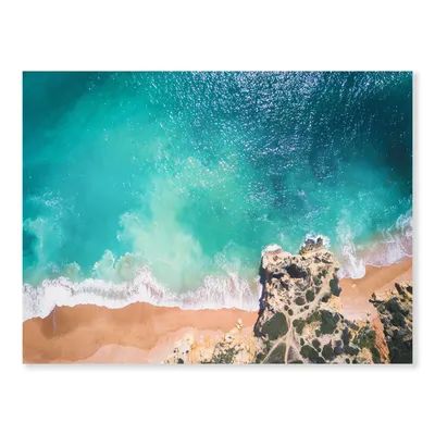 Turquoise waves breaking at the sandy beach i canvas wall art print - 20"" x 12"" - canvas only