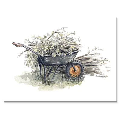 Old garden trolley full of cut branches canvas wall art print