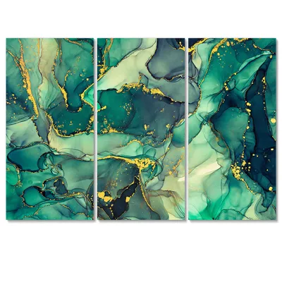 Green luxury abstract fluid art iv canvas wall art print - 3 panels