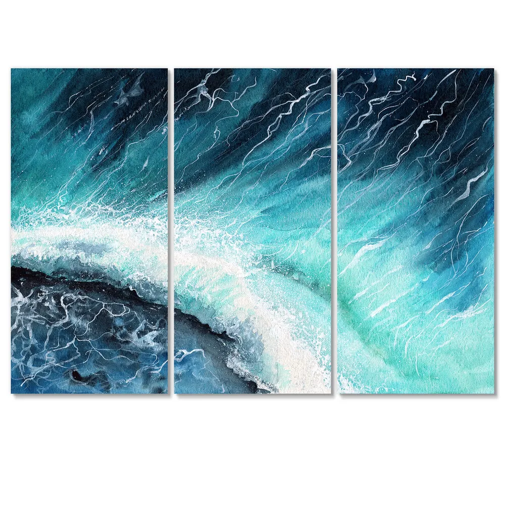 Navy blue ocean waves with white seafoam i canvas wall art print - 3 panels - 48"" x 32"" - 3 panels - canvas only