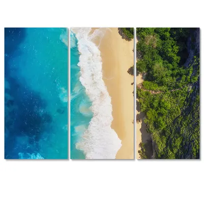 Sea and beach turquoise water 3 pannels canvas wall art print