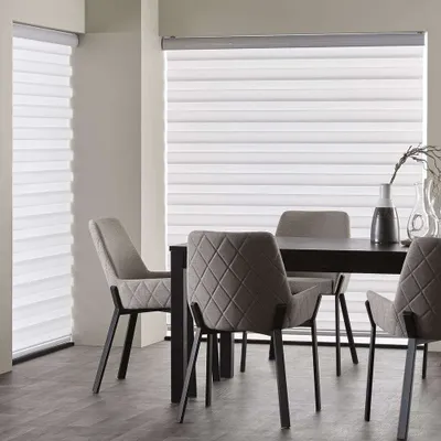 Transition day & night luxury roller shades zebra blinds - white - 60"" x 84""