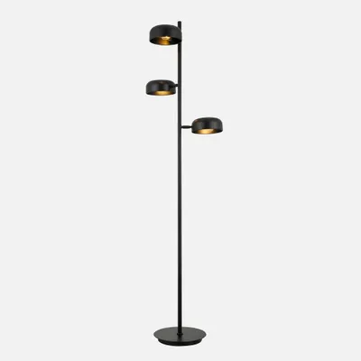 Black metal 3-bulb task floor lamp by luce lumen