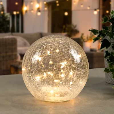 Crackled glass sphere with led light by torre & tagus