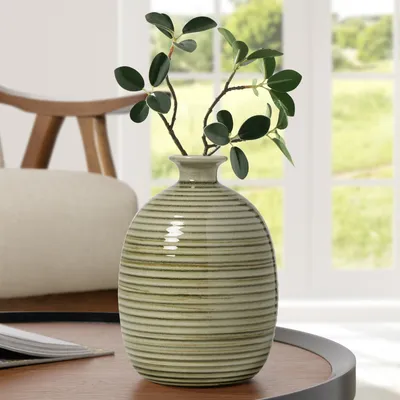 Ceramic ridge brown bud vase by torre & tagus - 8""