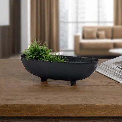 Talua black aluminum footed boat bowl 11.5"" by torre & tagus