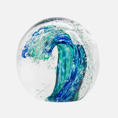 Blue wave glass ball paperweight by torre & tagus