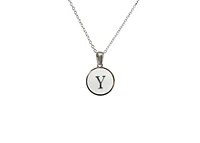 Luenzo stainless steel initial necklace ""y"" with mother of pearl inlay