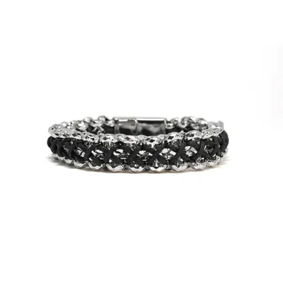 Luenzo stainless steel box chain bracelet with black elastic insert