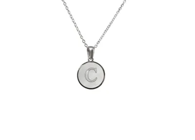 Luenzo stainless steel initial necklace ""c"" with mother of pearl inlay