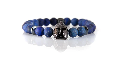 Luenzo lapis lazuli and gunmetal warrior helmet bracelet