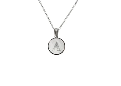 Luenzo stainless steel initial necklace ""a"" with mother of pearl inlay