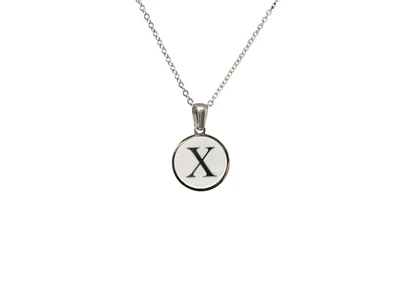 Luenzo stainless steel initial necklace ""x"" with mother of pearl inlay