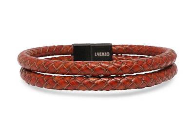 Luenzo saddle brown genuine leather double wrap bracelet