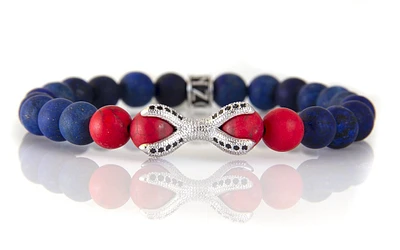 Luenzo red and black jade with lapis lazuli silver claw bracelet
