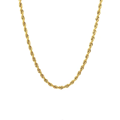 Luenzo 4mm rope chain 24"" necklace gold plated