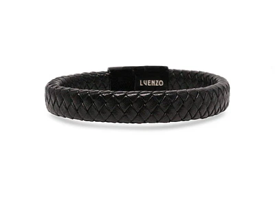 Luenzo matte black genuine leather single wrap bracelet