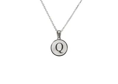 Luenzo stainless steel initial necklace ""q"" with mother of pearl inlay