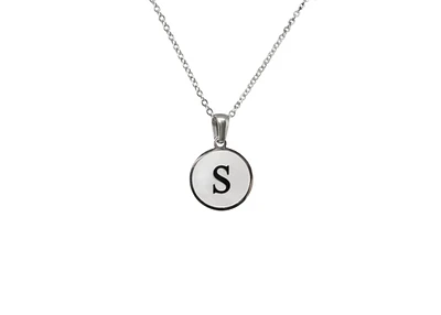 Luenzo stainless steel initial necklace ""s"" with mother of pearl inlay