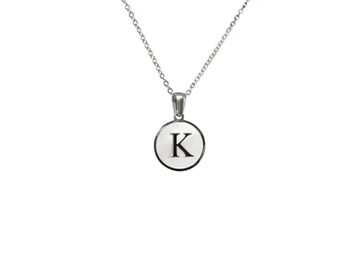 Luenzo stainless steel initial necklace ""k"" with mother of pearl inlay