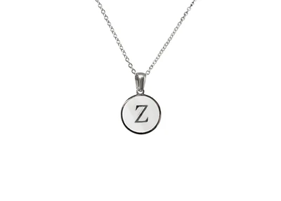 Luenzo stainless steel initial necklace ""z"" with mother of pearl inlay