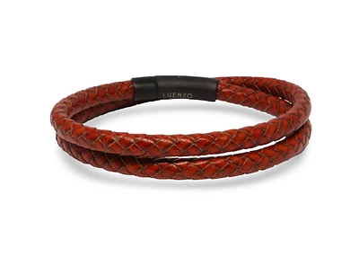 Luenzo saddle brown genuine leather double wrap single clasp bracelet
