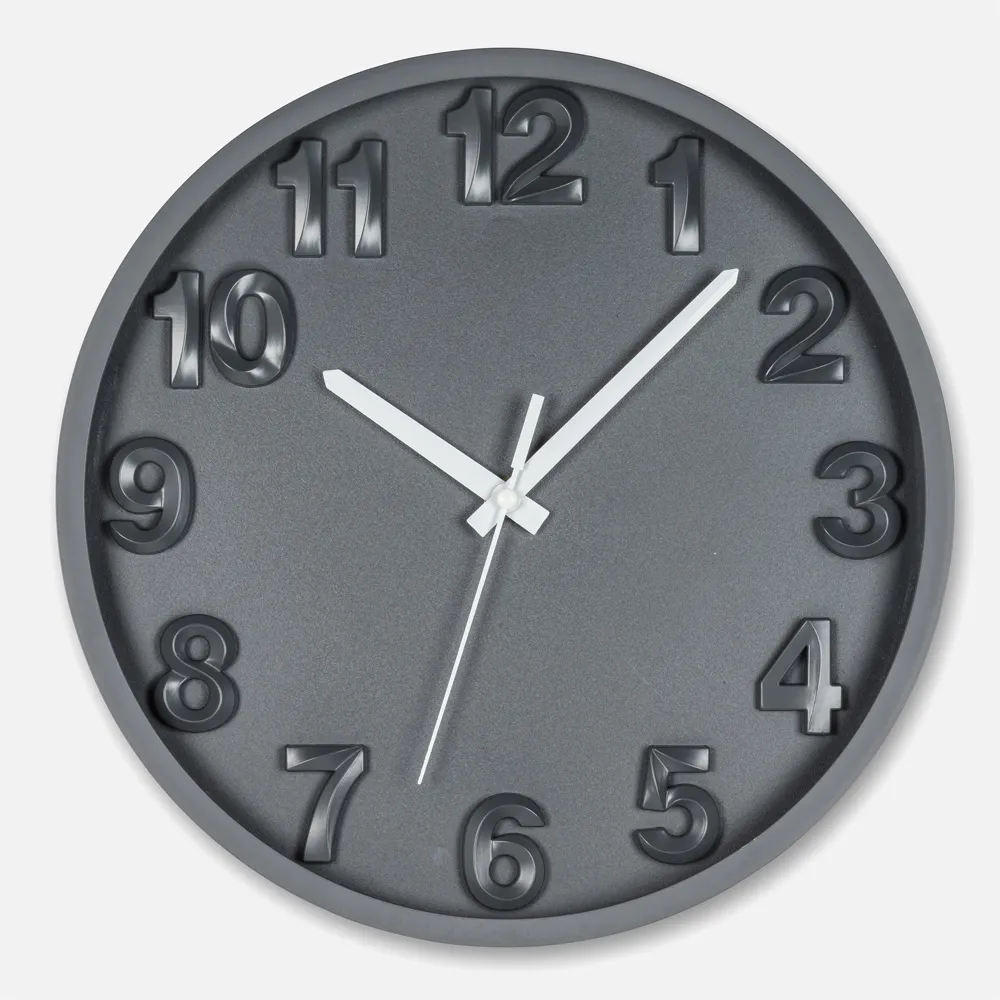 Bold numbers charcoal wall clock 12""