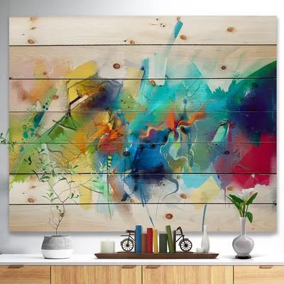 Brush stroke colorful oil painting wood wall art - 44x34