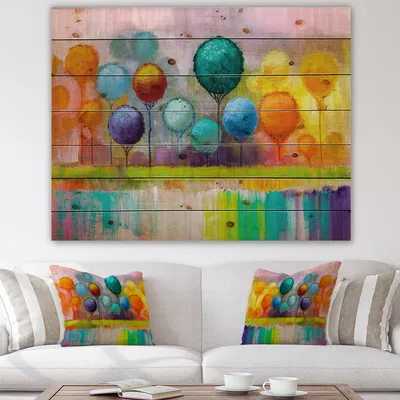 Colorful trees reflected in water wood wall art - 44x34