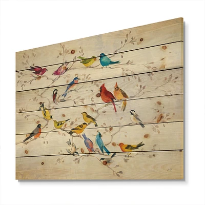 Multi-color bird on tree wood wall art