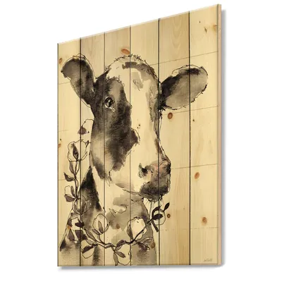 Cow portrait country life wood wall art