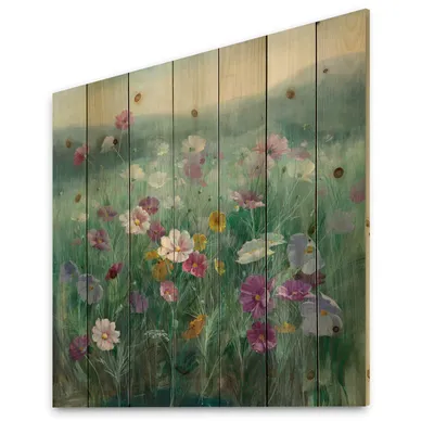 Flower field wood wall art