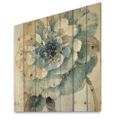 Indigold watercolor flower wood wall art - 16x16