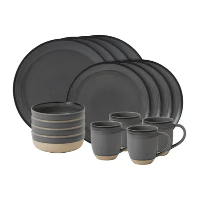 Ellen degeneres 16-piece grey brushed glaze dinnerware set