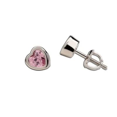 CZ Heart Pink Earrings