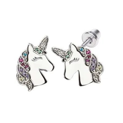 Sterling Silver Rainbow Unicorn Earrings