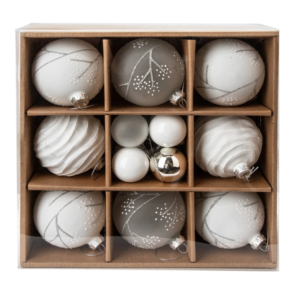 Danson Decor Christmas Tree Ornament Set - 16 Balls - White/Frosted