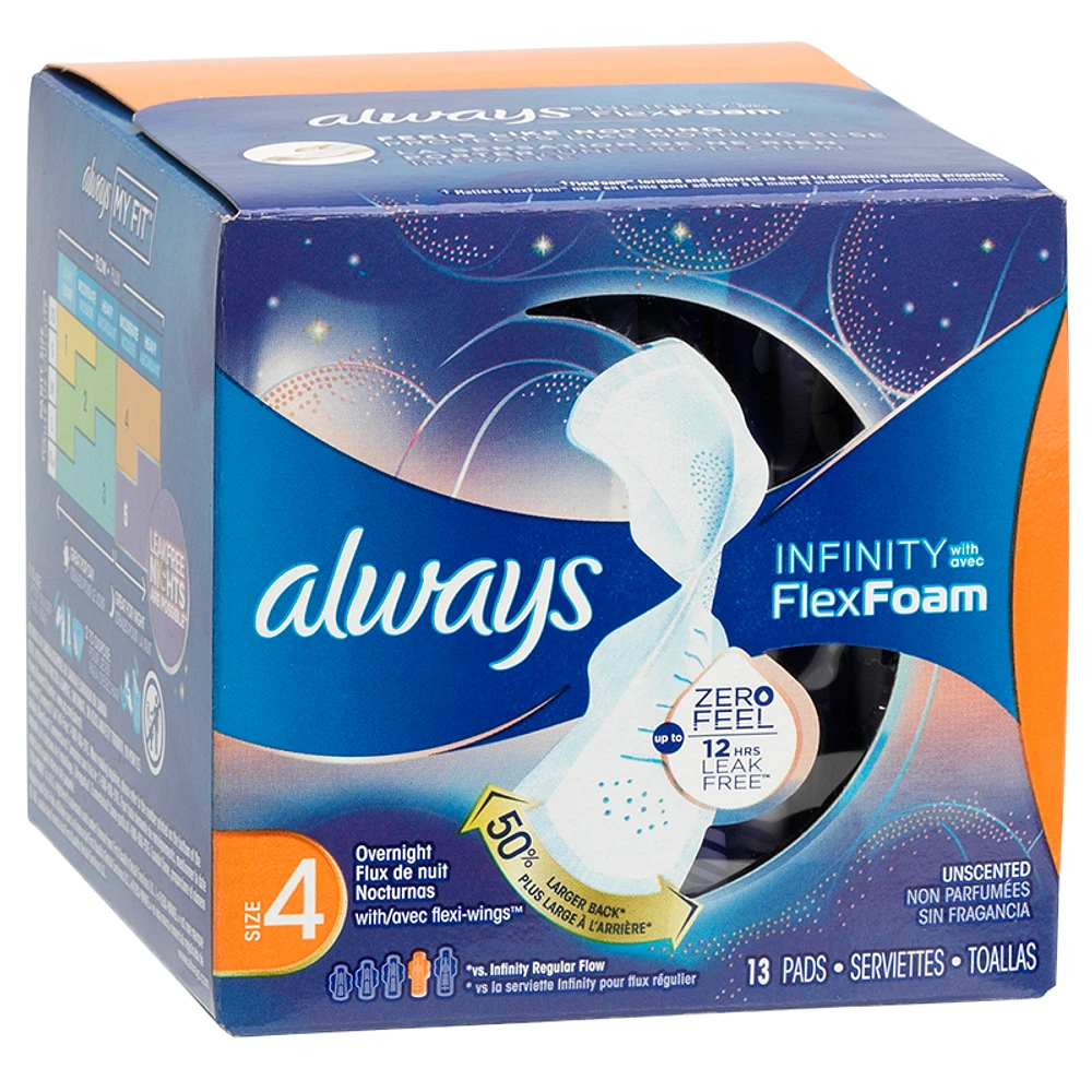 Always Infinity Size 4 Overnight Pads Unscented - 13's